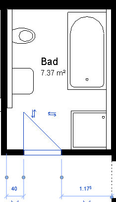 2D-Bad-Grundriss eines Badezimmers mit Badewanne und Toilette
