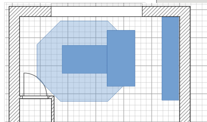 2D-Grundrissplan eines Innenraums mit Wänden, Tür und Möbeln