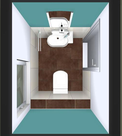 Kompaktes 3D-Badezimmer mit Toilette, Waschbecken und Dusche