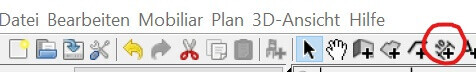 Screenshot einer 3D-Planungssoftware mit Toolbar und Zahnradsymbol