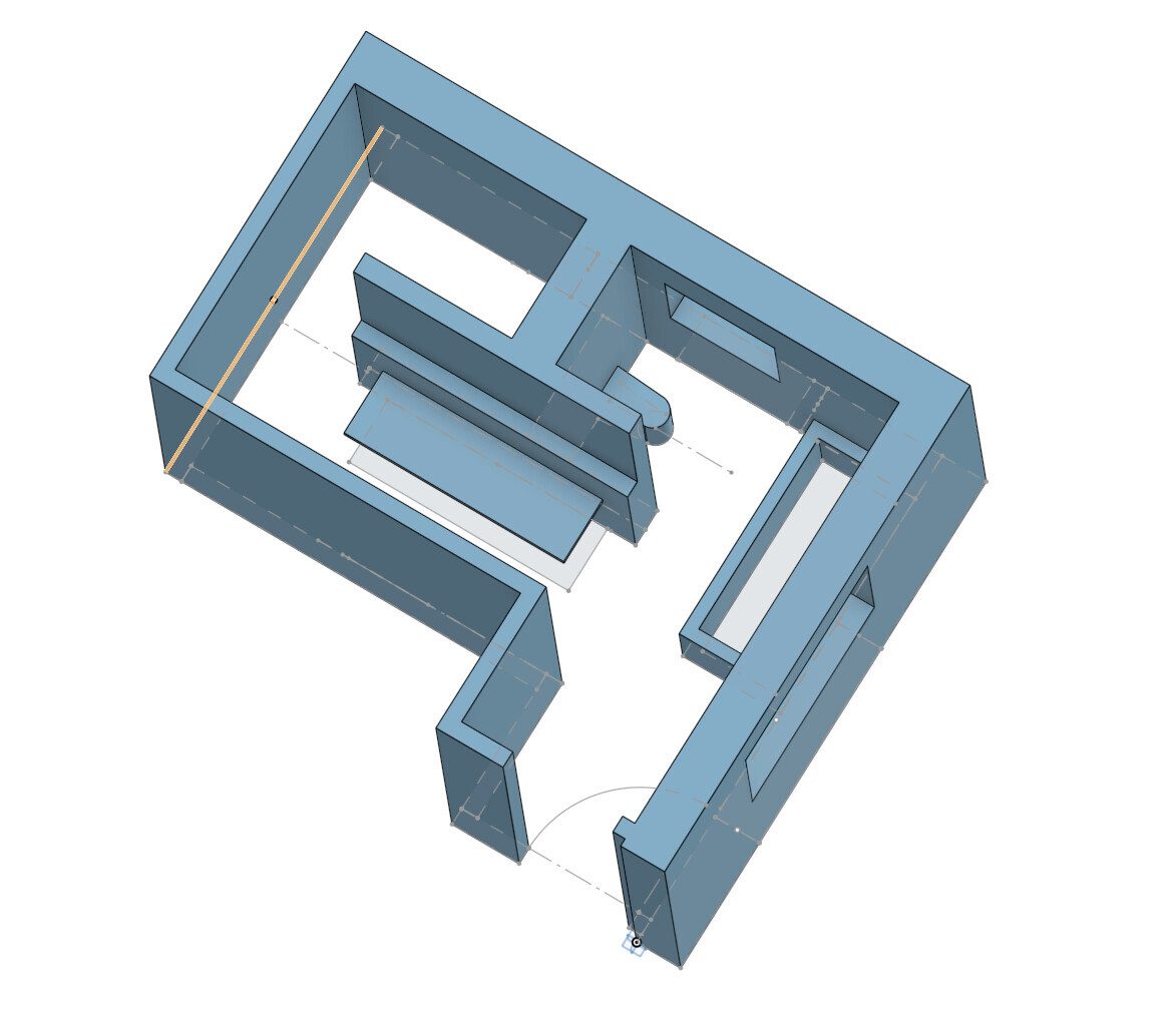 Isometrischer 3D-Grundriss eines Gebäudes mit Innenwänden und Durchgängen