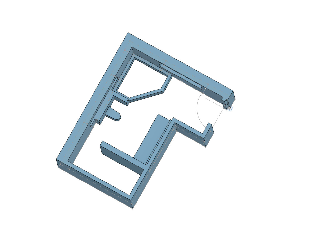 3D-Grundrissmodell einer Gebäudestruktur mit Wänden und Öffnungen