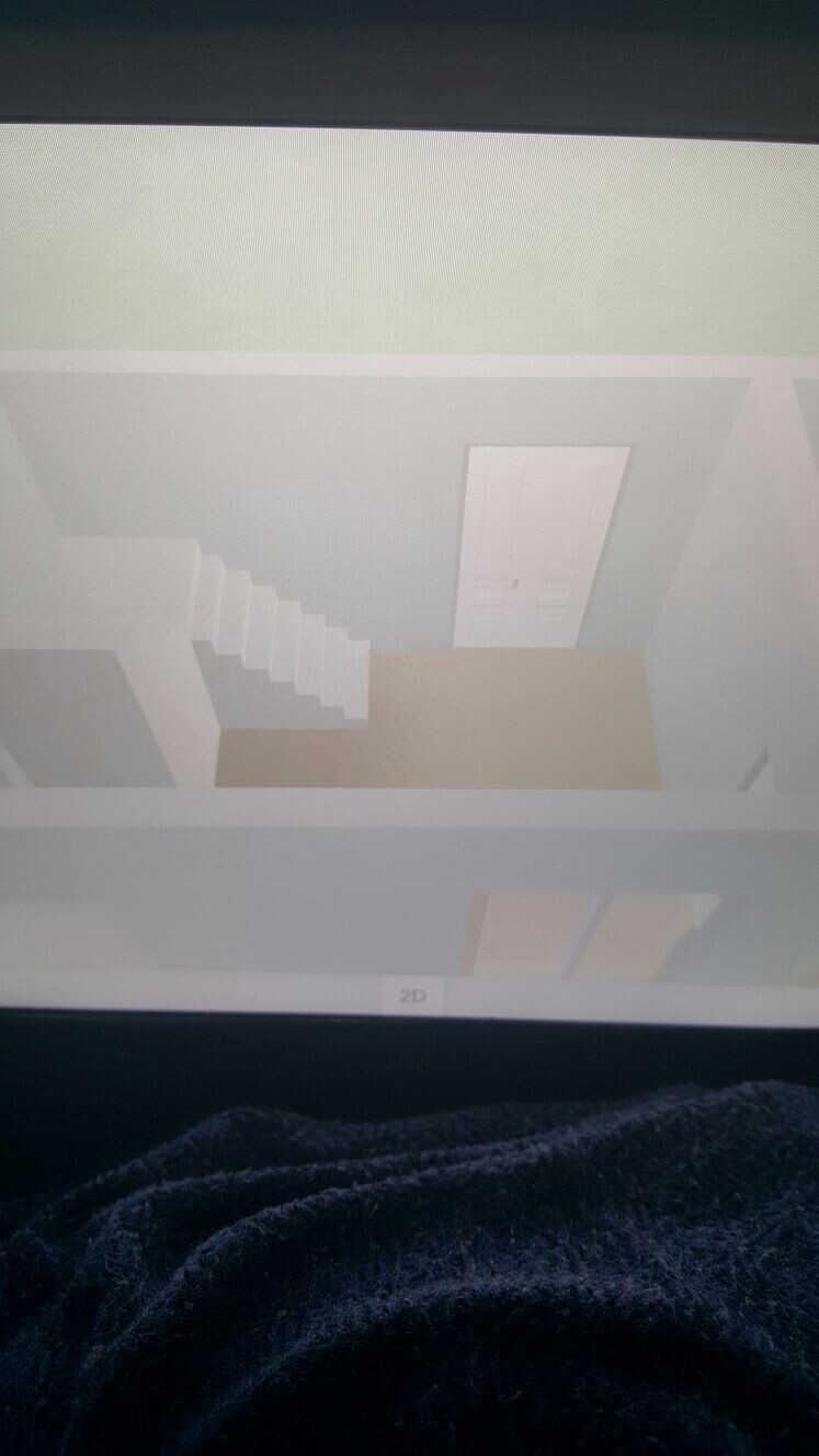 3D-Innenansicht eines Hauses mit Treppe und Tür, modellierte Innenraumdarstellung.
