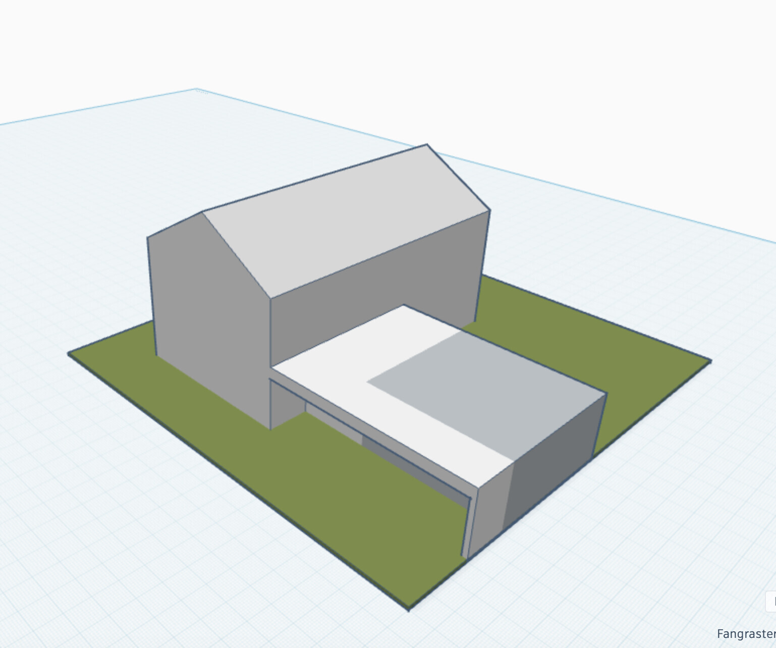 3D-Hausmodell auf grünem Grundstück, einfaches Kubusdesign, Vogelperspektive