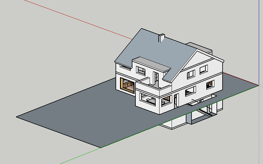 Isometrische 3D-Darstellung eines modernen Hauses auf erhöhtem Fundament