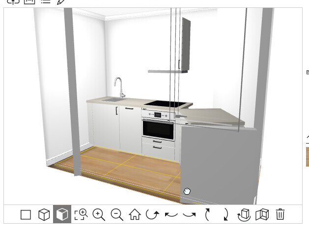 3D-Küche mit Spüle, Herd, Backofen und Arbeitsplatte in Weiß