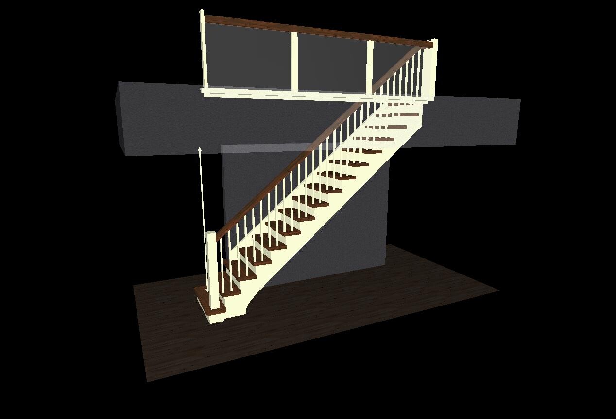 Dreidimensionale Treppe mit Geländer in Innenraum, 3D-Modell