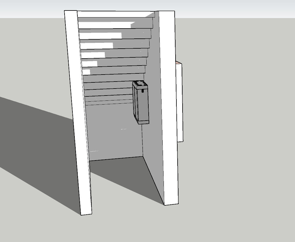 3D-Modell einer Treppe im Innenraum mit Stufen und Wandverkleidung