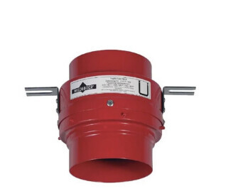 Rote runde Haustechnik-Durchführung mit seitlichen Halterungen