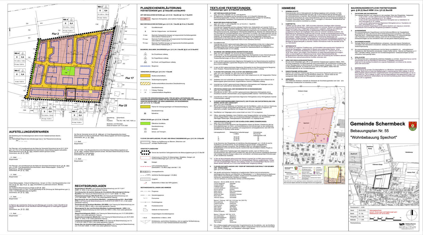 Übersichtlicher Bebauungsplan von Schermbeck mit Grundstücken und Straßen.