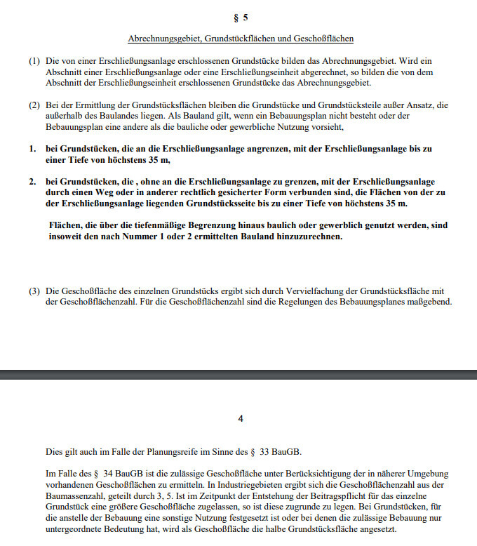 Dokumentenseite zum Abrechnungsgebiet mit Grundstücks- und Geschossflächen