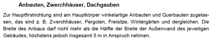 Textseite zu Anbauten, Zwerghäusern und Dachgauben im Hausbau-Grundriss