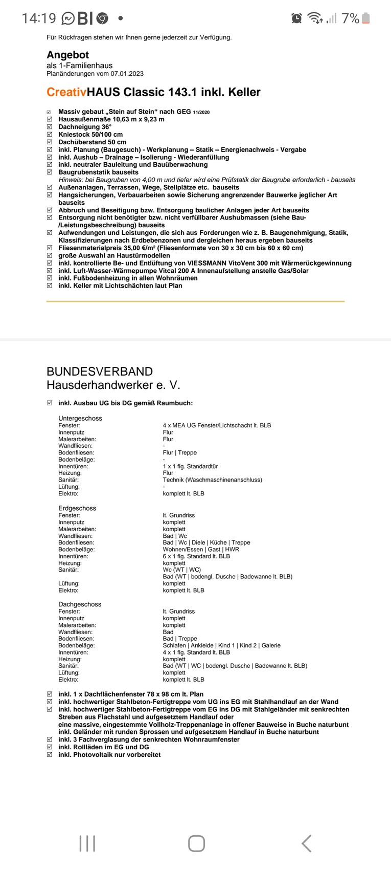 Bauangebot: CreativHAUS Classic 143.1 inkl. Keller mit Listen und Plänen