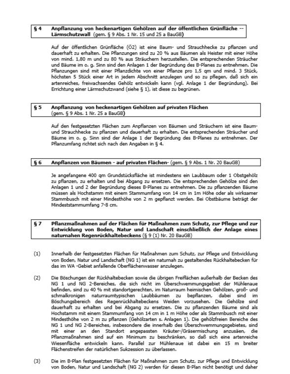 Dokumentenseite mit Regeltext zur Anpflanzung von Hecken auf öffentlicher Grünfläche