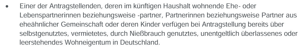 Abschnitt eines Antrags: Ehe-/Lebenspartner und/oder Kinder besitzen Wohneigentum in Deutschland.