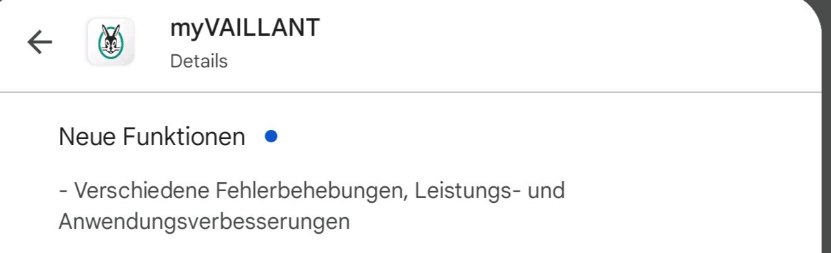 myVAILLANT-Detailseite: Neue Funktionen und Fehlerbehebungen.