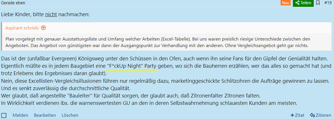 Screenshot einer Foren-Seite mit Warnhinweis 'Liebe Kinder, bitte nicht nachmachen'