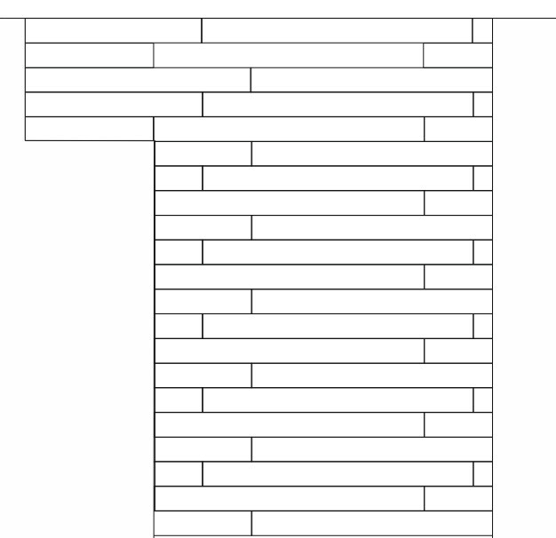 L-förmige Wand aus horizontalen Ziegeln mit versetzten Fugen – einfache Linienzeichnung.