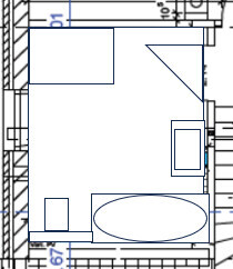 2D Grundriss eines Badezimmers mit Badewanne und Waschbecken
