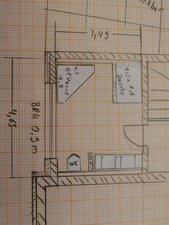 Grundriss eines Badezimmers mit WC und Sanitäranlagen