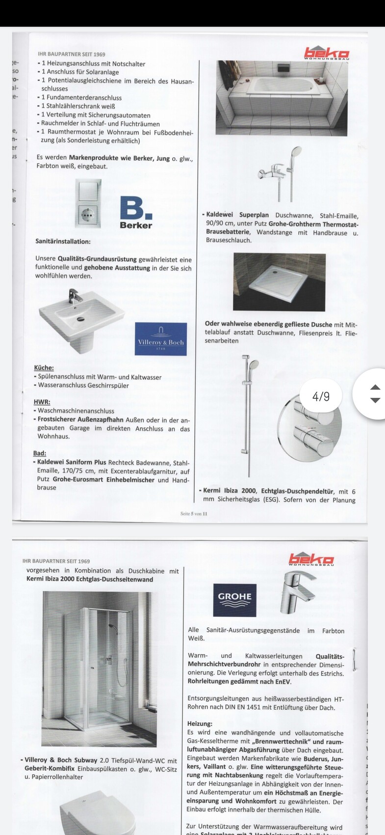 Doppelseitige Bad-Armaturen-Werbeanzeige mit Badewanne, Dusche, Waschbecken und Markenlogos.