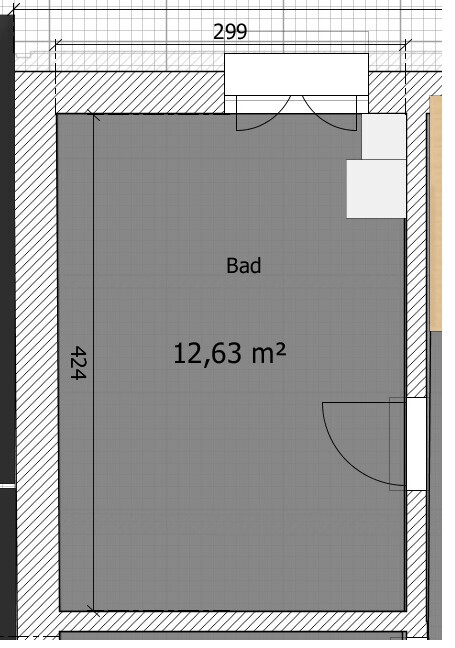 2D Bad Grundrissplan mit Tür und 12,63 m2 Fläche