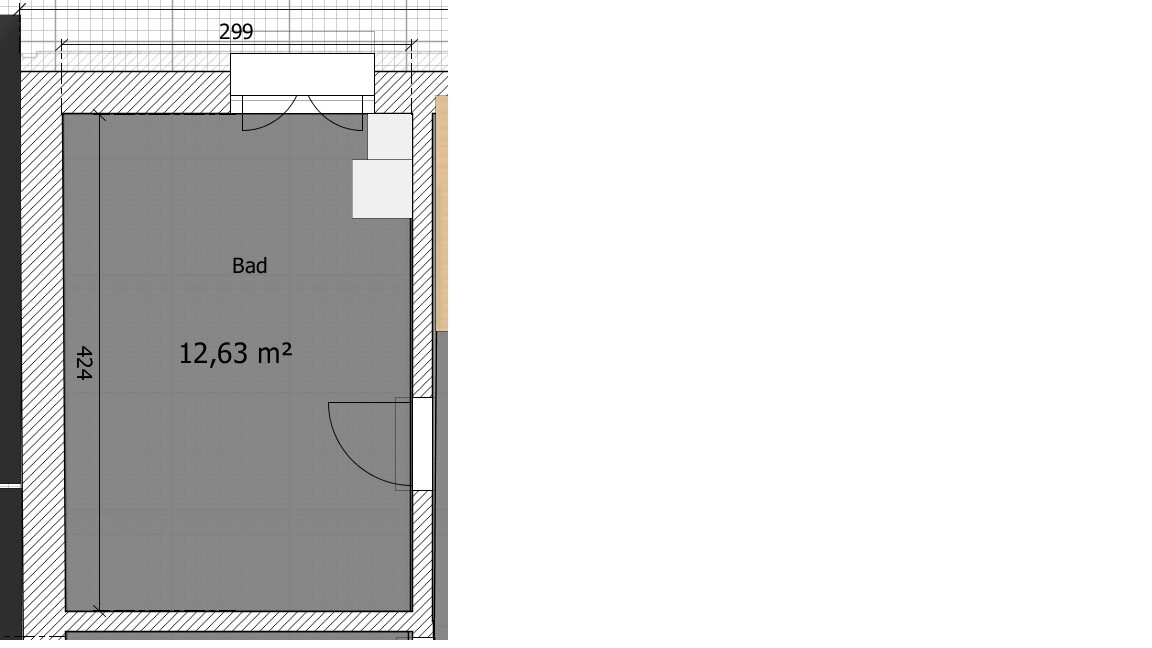 Grundriss eines Bads mit Tür, Fläche 12,63 m2