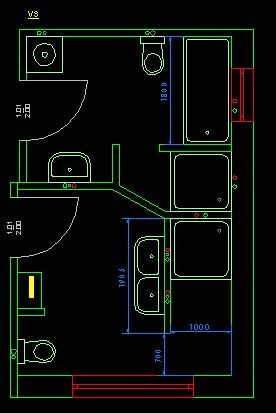 2D Badezimmer-Grundriss mit Waschbecken, Toilette und Badewanne