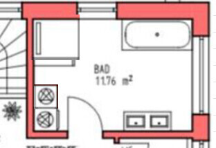 Badezimmer-Grundriss mit Badewanne, Waschbecken und Tür