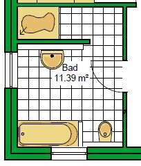 2D Badezimmer Grundriss mit Badewanne Waschbecken Toilette und Tür