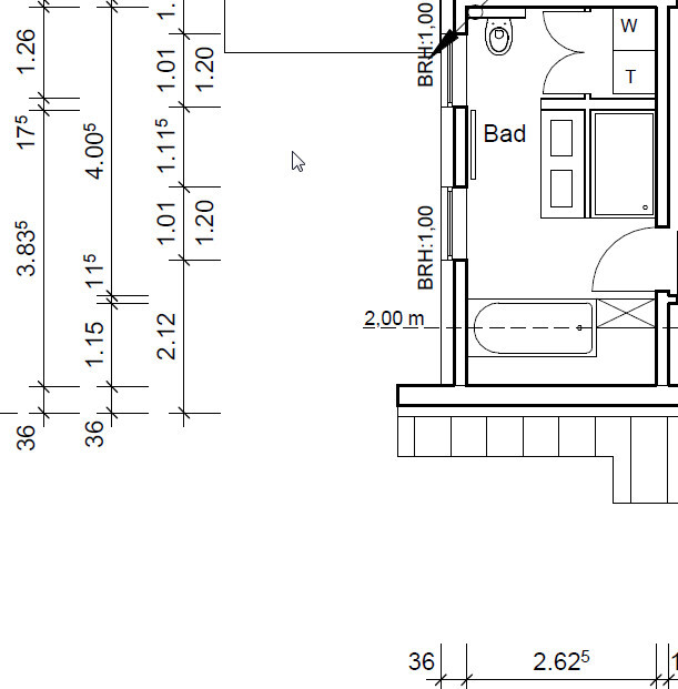2D Badezimmer Grundrissplan mit Badewanne, Toilette und Waschbecken