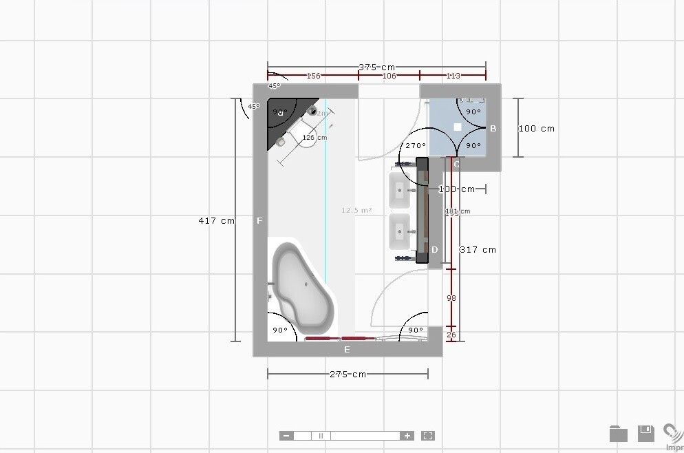 2D-Badezimmer-Grundriss mit Badewanne, Waschbecken und Toilette