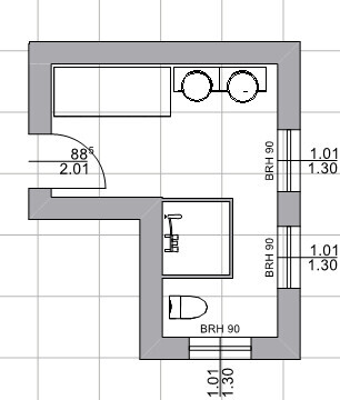 Badezimmer Grundriss mit Waschbecken, Toilette und Dusche
