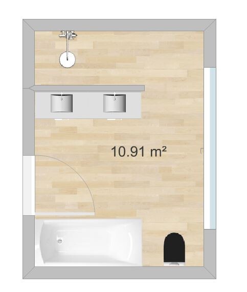 Badezimmer Grundriss mit Doppelwaschtisch Badewanne und Toilette