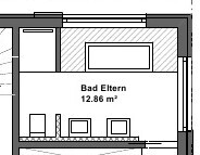 2D Grundriss eines Elternbadezimmers mit Badewanne und Waschtisch