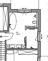 Grundriss eines Badezimmers mit Badewanne, Waschbecken und Toilette
