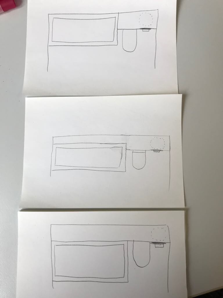 Handgezeichnete Badezimmergrundriss-Skizze mit Waschbecken und Toilette.