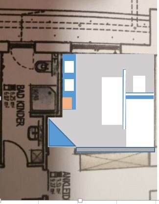 2D-Grundriss eines Wohnungsplans mit Badezimmerbereich links