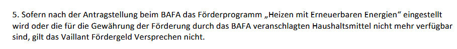 Nr. 5: Hinweis zum BAFA-Programm Heizen mit Erneuerbaren Energien; Fördermittel nicht mehr verfügbar.