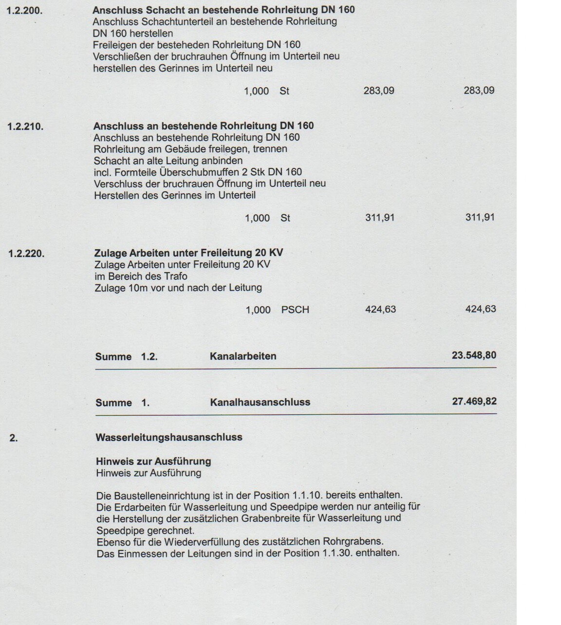 Technisches Bau-Dokument mit Text zum Schachtanschluss an Rohrleitung DN 160