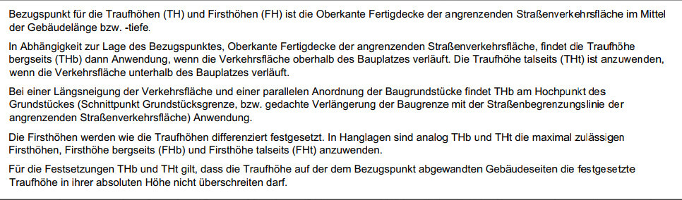 Text erklärt Bezugspunkt TH/FH als Oberkante der Fertigdecke angrenzender Straßenverkehrsfläche.