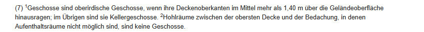 Textblock mit baurechtlichen Definitionen zu Geschossen und Höhenangaben
