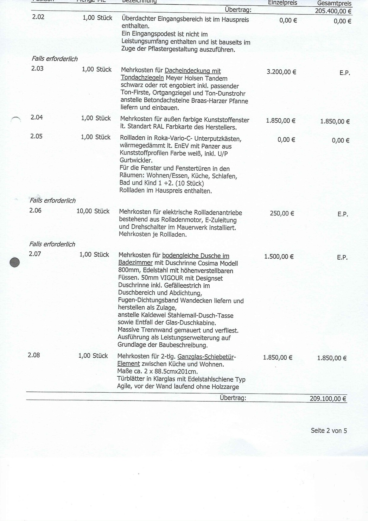 Kostennachweis Bauaufwendungen mit Dacheindeckung, Fenstern und Rollläden