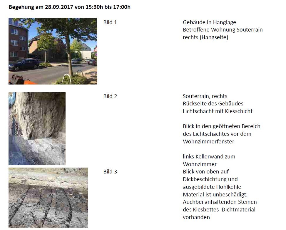 Begehung: Fassade Außenaufnahme, Kellerlichtschacht und Bodenrisse