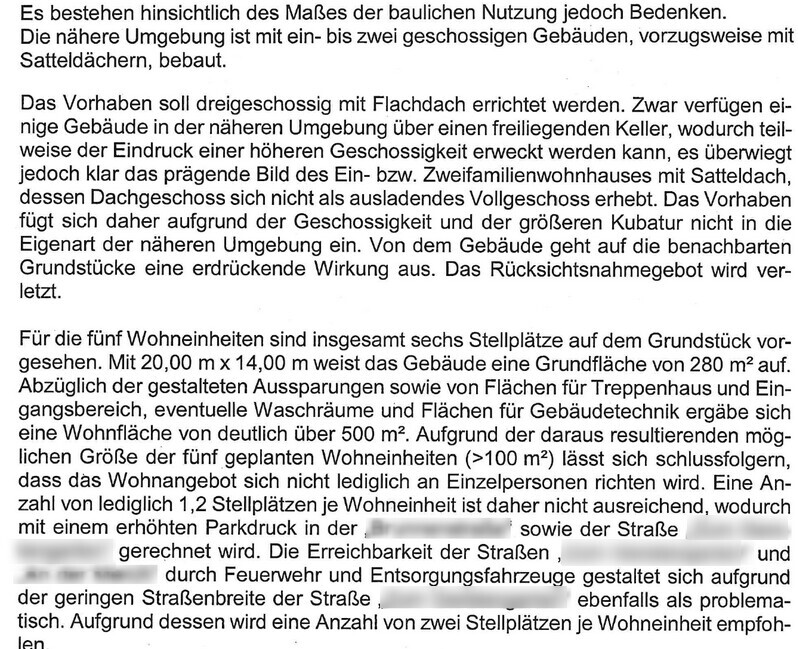 Textdokument zur Grundstücks- und Grundrissplanung eines Bauvorhabens