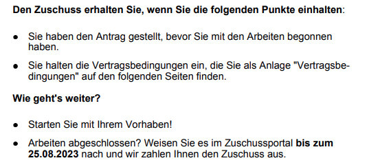 Textdokument mit Hinweisen zum Zuschuss bei Baufinanzierung