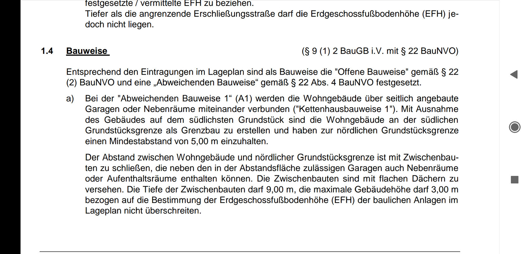Seitenausschnitt eines Rechtsdokuments: Abschnitt 1.4 Bauweise (Offene Bauweise).