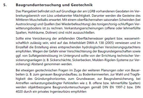Seite aus einem Geotechnik-Bericht: Baugrunduntersuchung und Geotechnik mit Textpassagen.