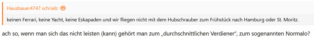 Forum-Kommentar zum Hausbau in Chat-UI mit Textinhalt