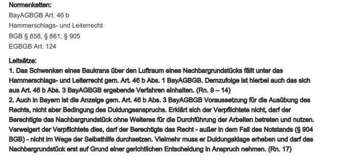 Ausschnitt eines juristischen Dokuments mit Normenkette und Leitsätzen (Verwaltungsrecht).